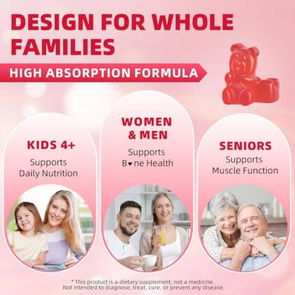 Calcium Citrat Gummibärchen 1200 mg – Zuckerfreie, kaubare Calciumergänzung für Frauen & Männer, unterstützt Knochen-, Muskel- und Immunsystem, ohne Gentechnik, glutenfrei, natürlicher Himbeergeschmack, 60 Stück