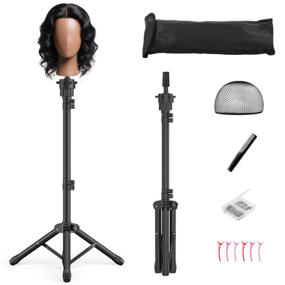 Womnwomn Wig-Stativ-Ständer 127 cm höhenverstellbarer Mannequin-Kopfständer für Kosmetik und Friseurausbildung inklusive T-Pins, Kamm, Haarklammern und Tragetasche (Kopf nicht enthalten)
