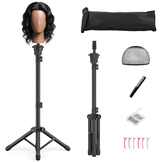 Womnwomn Wig-Stativ-Ständer 127 cm höhenverstellbarer Mannequin-Kopfständer für Kosmetik und Friseurausbildung inklusive T-Pins, Kamm, Haarklammern und Tragetasche (Kopf nicht enthalten)