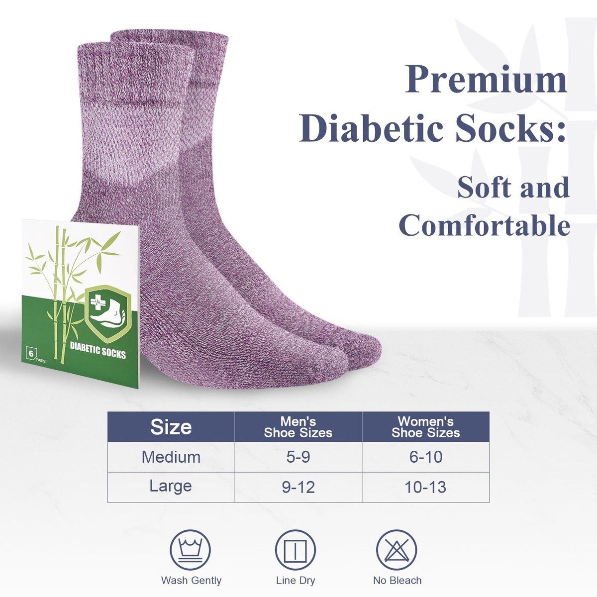 Cirorld Damen Diabetikersocken aus Bambus-Viskose, 6 Paar, nicht bindend, nahtlos, weite Öffnung, für geschwollene Füße