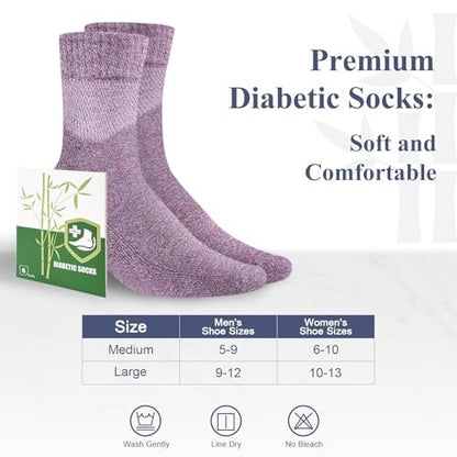 Cirorld Damen Diabetikersocken aus Bambus-Viskose, 6 Paar, nicht bindend, nahtlos, weite Öffnung, für geschwollene Füße