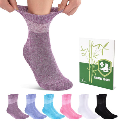 Cirorld Damen Diabetikersocken aus Bambus-Viskose, 6 Paar, nicht bindend, nahtlos, weite Öffnung, für geschwollene Füße