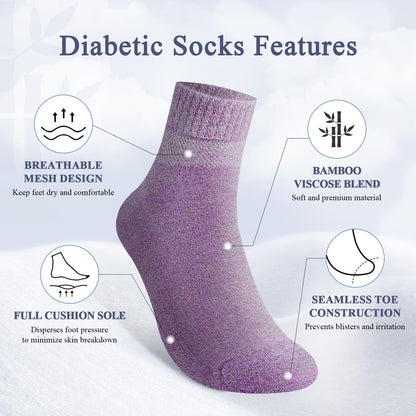 Cirorld Damen Diabetikersocken aus Bambus-Viskose, 6 Paar, nicht bindend, nahtlos, weite Öffnung, für geschwollene Füße