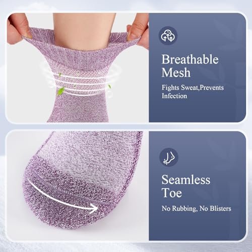 Cirorld Damen Diabetikersocken aus Bambus-Viskose, 6 Paar, nicht bindend, nahtlos, weite Öffnung, für geschwollene Füße