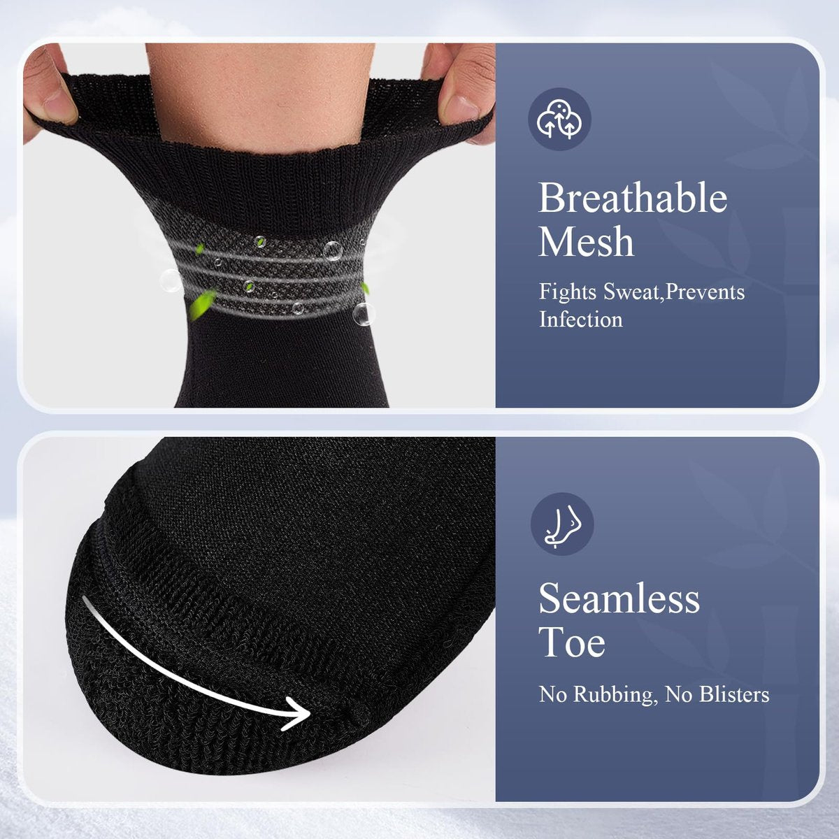 Cirorld Damen Diabetikersocken aus Bambusviskose, 6 Paar, nicht einschnürendes weites Bündchen, nahtlose lockere Polstersocken für geschwollene Füße