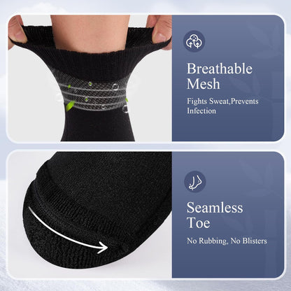 Cirorld Damen Diabetikersocken aus Bambusviskose, 6 Paar, nicht einschnürendes weites Bündchen, nahtlose lockere Polstersocken für geschwollene Füße