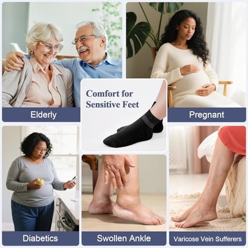 Cirorld Damen Diabetikersocken aus Bambus-Viskose, 6 Paar, nicht einschnürendes weites Bündchen, nahtlose Socken mit weicher Polsterung für geschwollene Füße