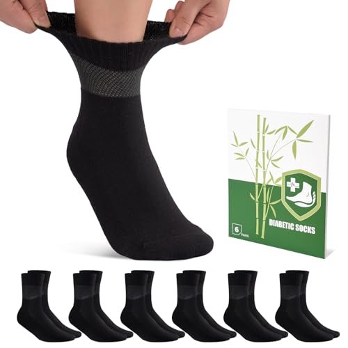 Cirorld Damen Diabetikersocken aus Bambusviskose, 6 Paar, nicht einschnürendes weites Bündchen, nahtlose lockere Polstersocken für geschwollene Füße