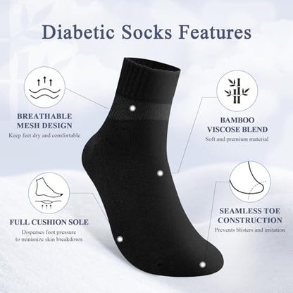 Cirorld Damen Diabetikersocken aus Bambus-Viskose, 6 Paar, nicht einschnürendes weites Bündchen, nahtlose Socken mit weicher Polsterung für geschwollene Füße