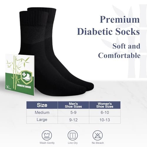 Cirorld Damen Diabetikersocken aus Bambusviskose, 6 Paar, nicht einschnürendes weites Bündchen, nahtlose lockere Polstersocken für geschwollene Füße