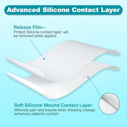 Dimora Wundkontaktschicht, Silikon-Nichthaftender Wundverband, transparente Pads für ein breites Spektrum exsudierender Wunden, 5 cm x 7,5 cm, 10 Stück