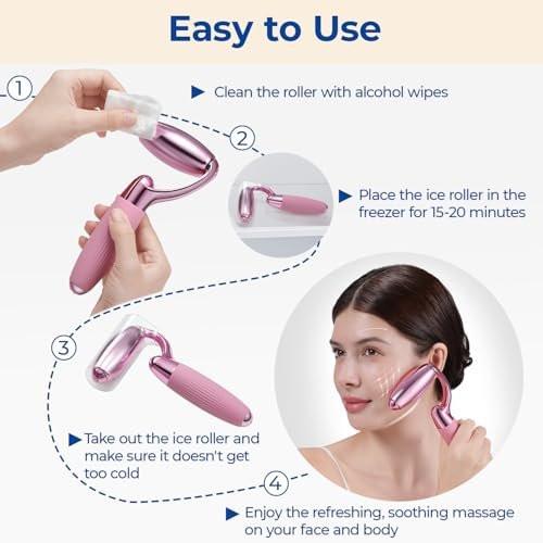 MORGLES Ice Roller für das Gesicht – Professionelles Kryotherapie-Werkzeug zur Reduzierung von Schwellungen, Rötungen und Kopfschmerzen, strafft die Haut und verbessert die Lymphdrainage mit ergonomischem Griff (Pink)