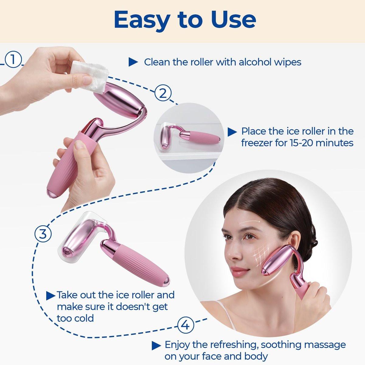 MORGLES Ice Roller für das Gesicht – Professionelles Kryotherapie-Werkzeug zur Reduzierung von Schwellungen, Rötungen und Kopfschmerzen, strafft die Haut und verbessert die Lymphdrainage mit ergonomischem Griff (Pink)