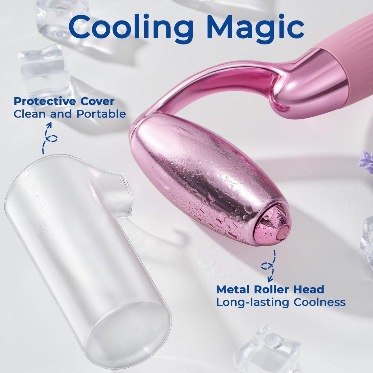 MORGLES Ice Roller für das Gesicht – Professionelles Kryotherapie-Werkzeug zur Reduzierung von Schwellungen, Rötungen und Kopfschmerzen, strafft die Haut und verbessert die Lymphdrainage mit ergonomischem Griff (Pink)