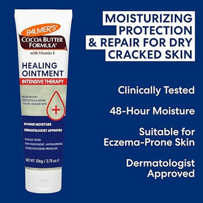 Palmer's Cocoa Butter Formula Healing Ointment mit Vitamin E, 3.75 Oz – Intensive Therapie für extrem trockene, zu Ekzemen neigende Haut, 48-Stunden-Feuchtigkeit, nicht komedogen, dermatologisch empfohlen