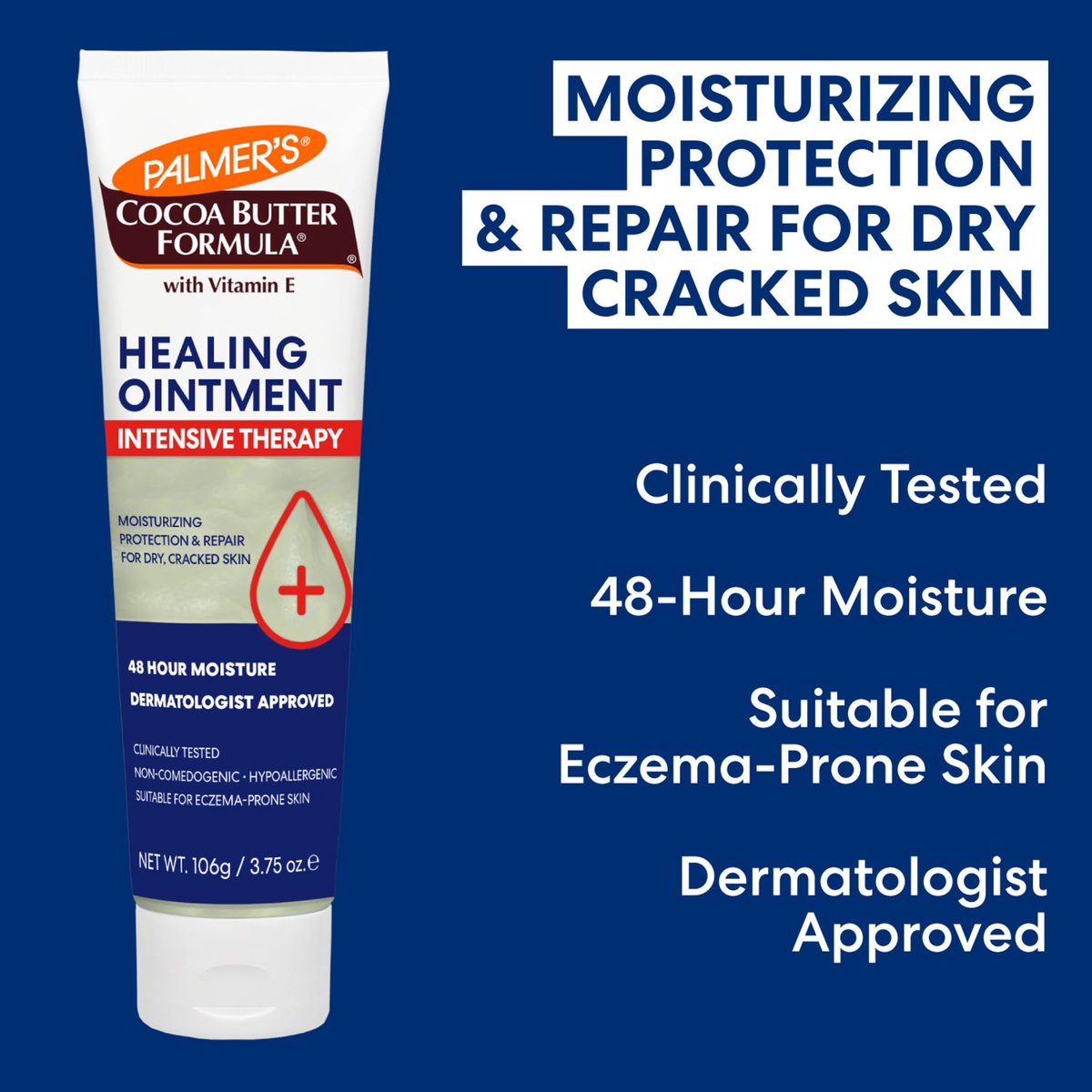 Palmer's Cocoa Butter Formula Healing Ointment mit Vitamin E, 3.75 Oz – Intensive Therapie für extrem trockene, zu Ekzemen neigende Haut, 48-Stunden-Feuchtigkeit, nicht komedogen, dermatologisch empfohlen