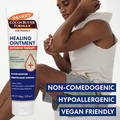 Palmer's Cocoa Butter Formula Healing Ointment mit Vitamin E, 3.75 Oz – Intensive Therapie für extrem trockene, zu Ekzemen neigende Haut, 48-Stunden-Feuchtigkeit, nicht komedogen, dermatologisch empfohlen