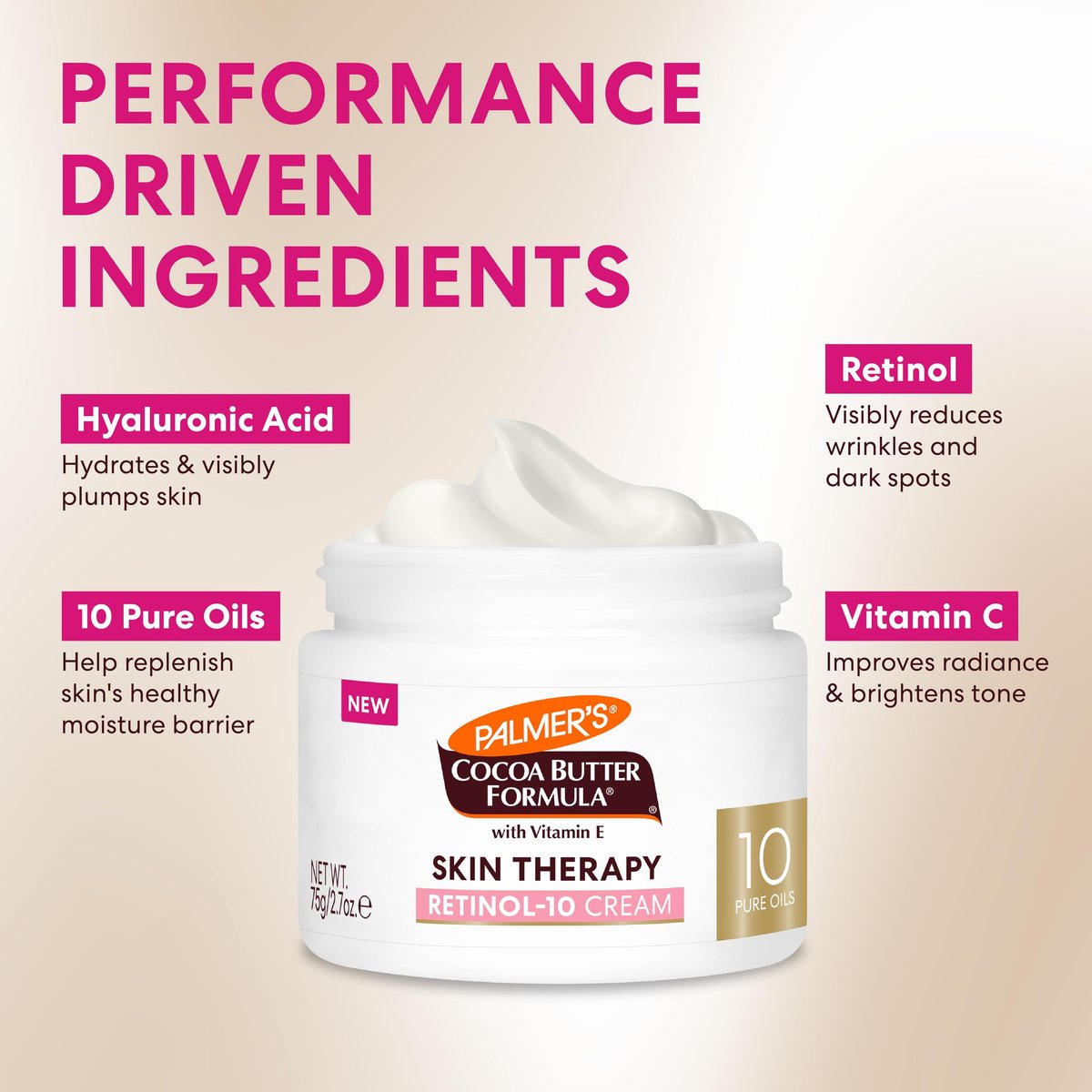 Palmer's Cocoa Butter Formula Gesichtscreme mit Retinol-10, Feuchtigkeitscreme, 2,7 Oz, Vitamin E & Hyaluronsäure, Reduziert feine Linien & ungleichmäßigen Hautton, 48h Feuchtigkeit, dermatologisch getestet