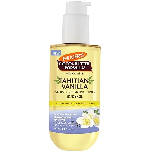 Palmer's Cocoa Butter Formula Körperöl mit Tahitianischer Vanille, 6,5 oz – 72h Feuchtigkeit mit Sheabutter & Vitamin E für weichere Haut, schützt und pflegt trockene Haut, dermatologisch getestet