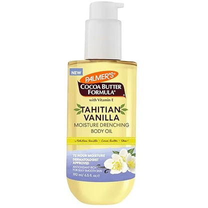 Palmer's Cocoa Butter Formula Körperöl mit Tahitianischer Vanille, 6,5 oz – 72h Feuchtigkeit mit Sheabutter & Vitamin E für weichere Haut, schützt und pflegt trockene Haut, dermatologisch getestet