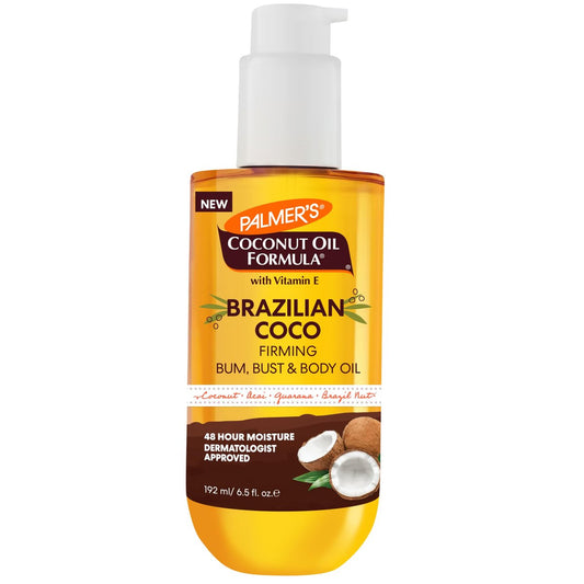 Palmer's Coconut Oil Formula Brazilian Coco Firming Body Oil mit Vitamin E, 6,5 Fl Oz – Strafft und festigt Gesäß, Brust und Bauch, 48h Feuchtigkeit, dermatologisch empfohlen