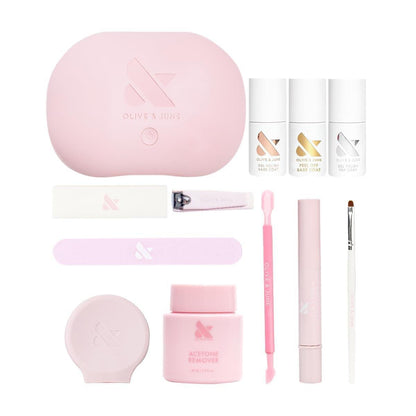 Olive & June Gel Mani System Set – Komplettes Nagel-Set mit LED-Lampe, Basis- & Top Coat, Nagelhautpflege & mehr | 15-Free, vegan, tierversuchsfrei