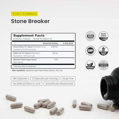 NutraChamps Chanca Piedra Stone Breaker – Nieren- und Gallenblasenunterstützung, Harnwegs- und Kalziumoxalat-Balance mit Brennnesselblatt & BioPerine, 180 Kapseln