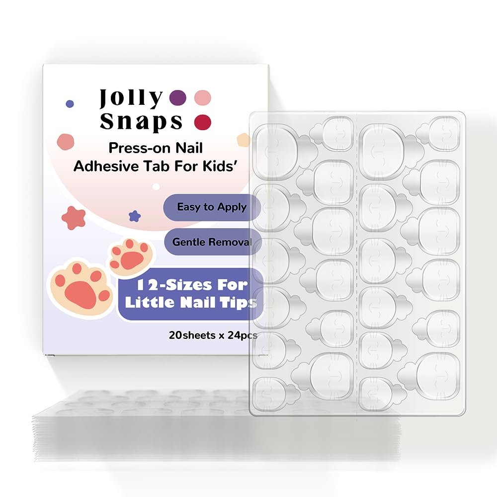 Jolly Snaps XS Non-Toxic Nail Adhesive Tabs für Kinder | 480 Stück extra starke Klebetabs für Press-On-Nägel | Ultradünn & einfach zu verwenden | 20 Blatt Nagelklebetabs
