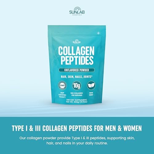 Kollagen-Peptid-Pulver aus Rinderhydrolysat (ungesüßt) Typ I & III – Nahrungsergänzung für Haut, Haare, Nägel & Gelenke – für Frauen & Männer – Non GMO & USA hergestellt – 30 Portionen