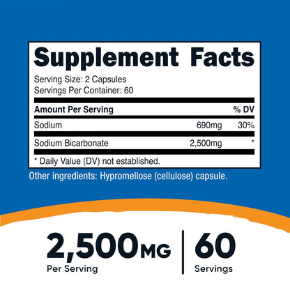Nutricost Natriumbicarbonat (2.500 mg) 120 Kapseln - GMO-frei, Glutenfrei, Vegan, 60 Portionen