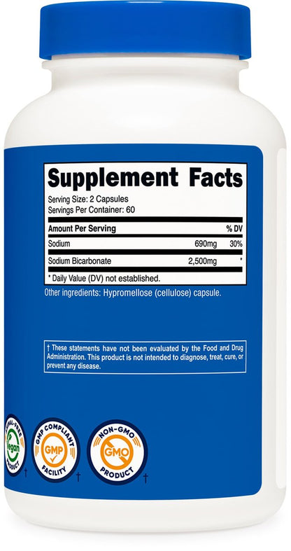 Nutricost Natriumbicarbonat (2.500 mg) 120 Kapseln - GMO-frei, Glutenfrei, Vegan, 60 Portionen
