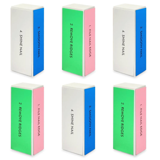 6er-Pack Große Quadratische Schwamm-Nagelfeilen-Blöcke, 4-Wege-Nagelfeile und Buffer für glatte und glänzende Nägel, Maniküre- und Pediküre-Essentials