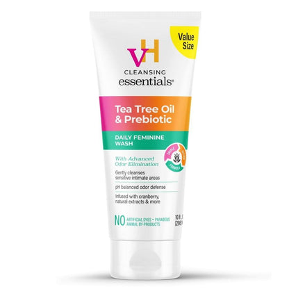 vH Essentials Tägliche Intimwaschlotion - 300 ml - Geruchsentfernende Vaginalwaschung mit Teebaumöl, Präbiotika und Cranberry, sanfter Reiniger + pH-Balance