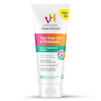 vH Essentials Tägliche Intimwaschlotion - 300 ml - Geruchsentfernende Vaginalwaschung mit Teebaumöl, Präbiotika und Cranberry, sanfter Reiniger + pH-Balance