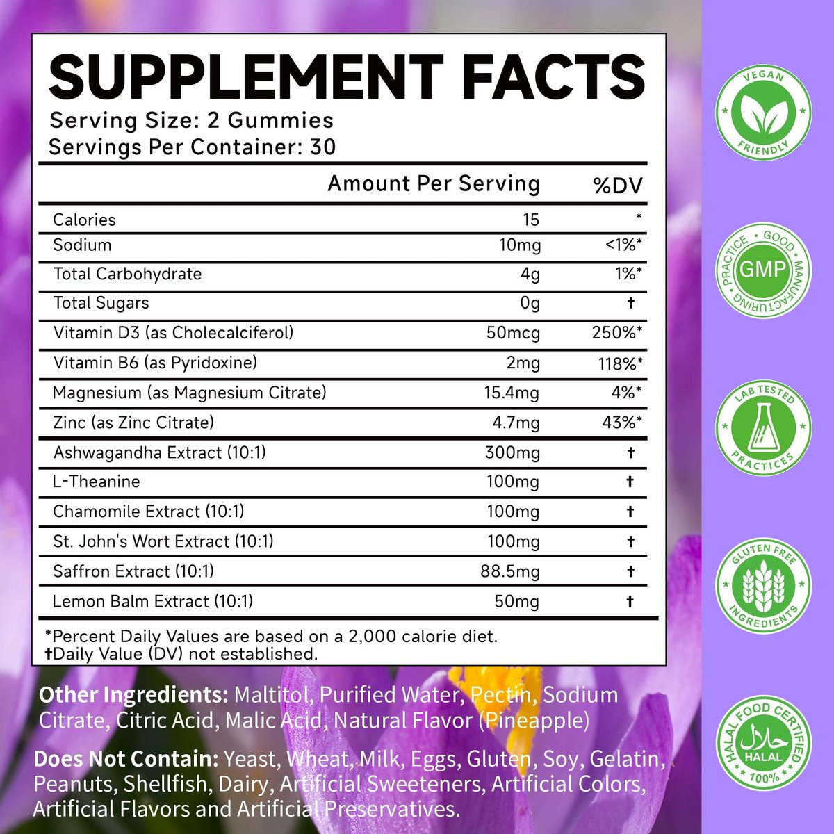 Safran Gummibärchen für Erwachsene und Kinder, 10-IN-1 Cortisolunterstützung mit Safran 88,5 mg, Vitamin D3, B6, Magnesium, Zink, Ashwagandha, L-Theanin, Johanniskraut – für Emotionen, Schlaf, 60 Stück