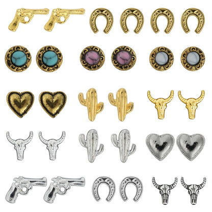 Ohmique 30 Stück Western Nail Charms - 3D Vintage Cowboy Cowgirl Nagelaufkleber, Türkis, Gold, Silber, Pink, Blau Retro Metall Edelstein Western-Aufkleber Zubehör für DIY