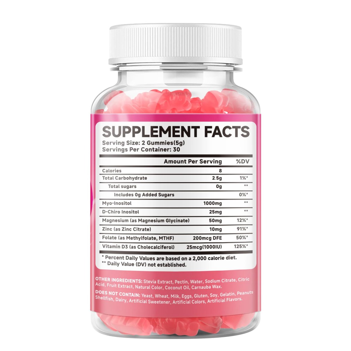MEENCCD Myo-Inositol & D-Chiro Inositol Gummis, 40:1 Verhältnis Inositol mit Vitamin D3, Magnesiumglycinat, Folsäure & Zink, Inositol Ergänzung für Frauengesundheit, Himbeergeschmack, 60 Stück