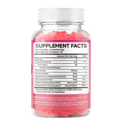 MEENCCD Myo-Inositol & D-Chiro Inositol Gummis, 40:1 Verhältnis Inositol mit Vitamin D3, Magnesiumglycinat, Folsäure & Zink, Inositol Ergänzung für Frauengesundheit, Himbeergeschmack, 60 Stück