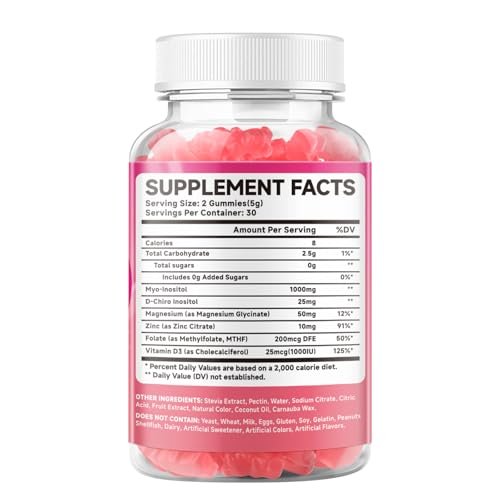 MEENCCD Myo-Inositol & D-Chiro Inositol Gummis, 40:1 Verhältnis Inositol mit Vitamin D3, Magnesiumglycinat, Folsäure & Zink, Inositol Ergänzung für Frauengesundheit, Himbeergeschmack, 60 Stück