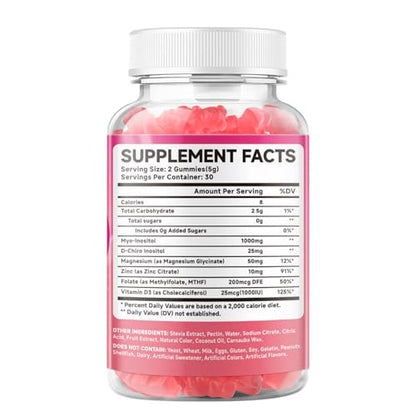 MEENCCD Myo-Inositol & D-Chiro Inositol Gummis, 40:1 Verhältnis Inositol mit Vitamin D3, Magnesiumglycinat, Folsäure & Zink, Inositol Ergänzung für Frauengesundheit, Himbeergeschmack, 60 Stück