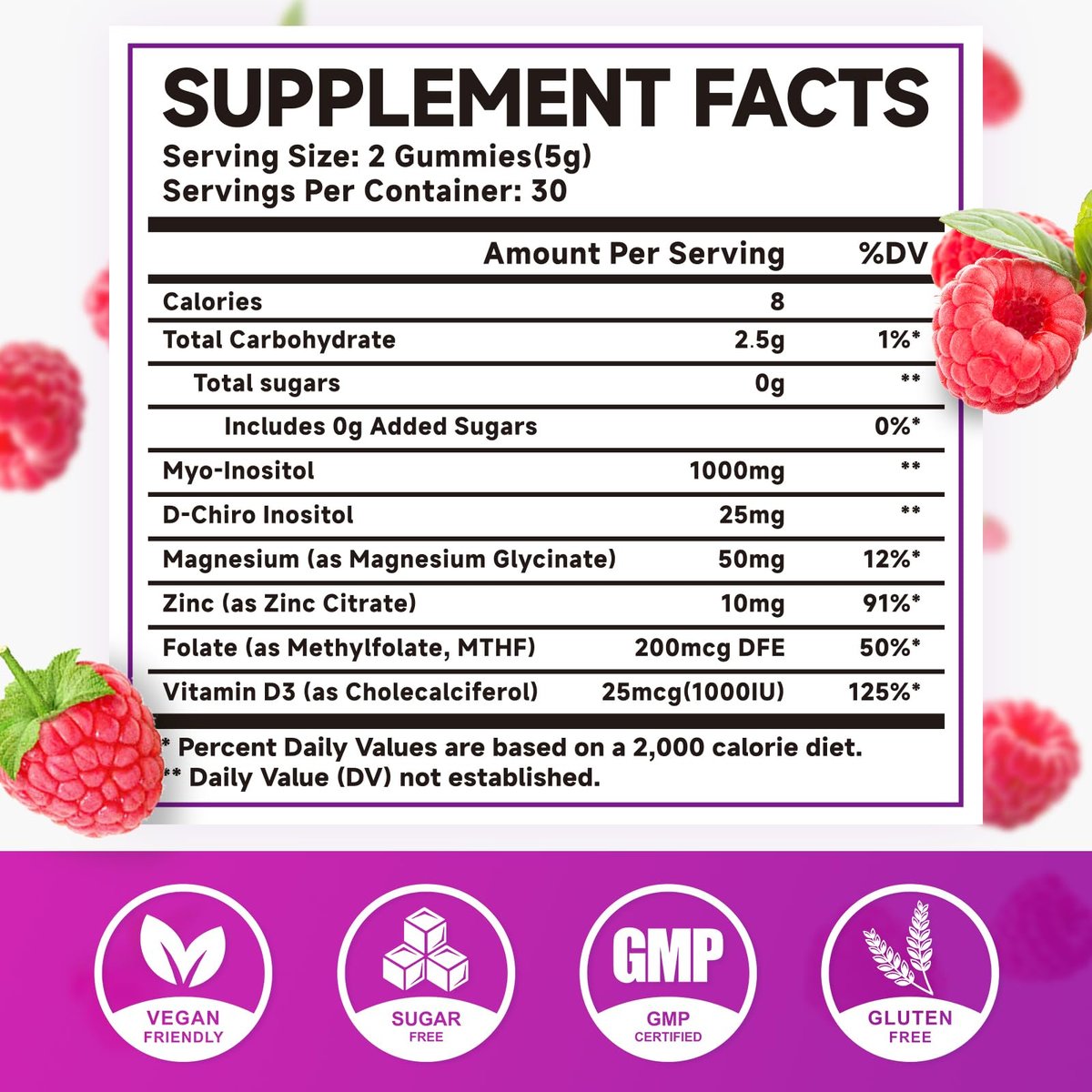 MEENCCD Myo-Inositol & D-Chiro Inositol Gummis, 40:1 Verhältnis Inositol mit Vitamin D3, Magnesiumglycinat, Folsäure & Zink, Inositol Ergänzung für Frauengesundheit, Himbeergeschmack, 60 Stück