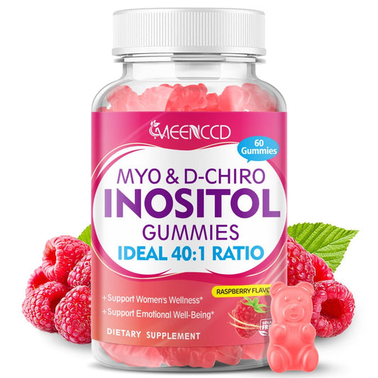 MEENCCD Myo-Inositol & D-Chiro Inositol Gummis, 40:1 Verhältnis Inositol mit Vitamin D3, Magnesiumglycinat, Folsäure & Zink, Inositol Ergänzung für Frauengesundheit, Himbeergeschmack, 60 Stück