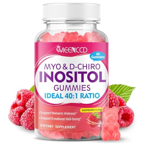 MEENCCD Myo-Inositol & D-Chiro Inositol Gummis, 40:1 Verhältnis Inositol mit Vitamin D3, Magnesiumglycinat, Folsäure & Zink, Inositol Ergänzung für Frauengesundheit, Himbeergeschmack, 60 Stück