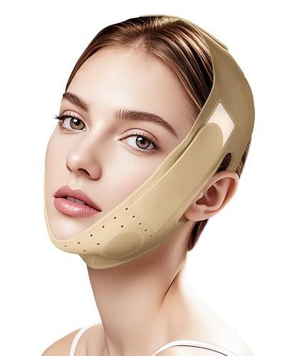 Wiederverwendbares V-Line Silikon-Gesichtsband, weiches Silikon-Kinnband für Frauen, 23-27 Zoll, Gelb Nude 01