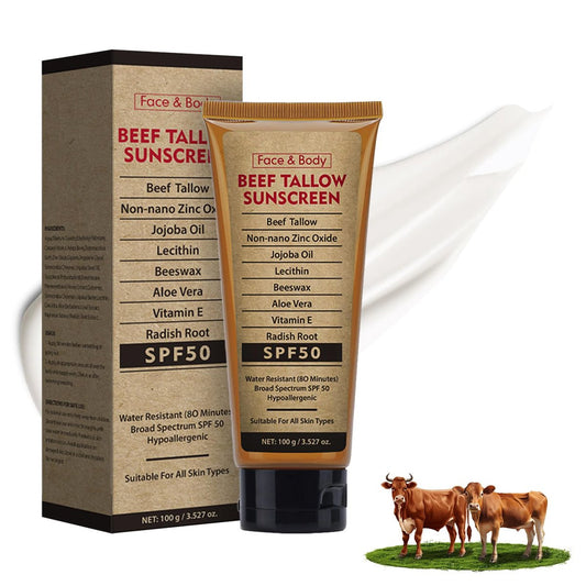 Rindertalg-Sonnencreme mit Zinkoxid für Körper und Gesicht, nicht giftig, natürlicher mineralischer Sonnenschutz, riffsicher, SPF 50, sauber, nicht fettend (für Sport oder tägliche Anwendung), 3,5 Unzen