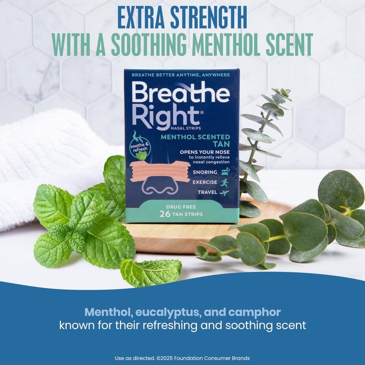 Breathe Right Extra Strong Nasenpflaster mit Menthol-Duft, 26 Stück – Medikamentenfreie Nasenerweiterung für bessere Atmung und gegen Schnarchen