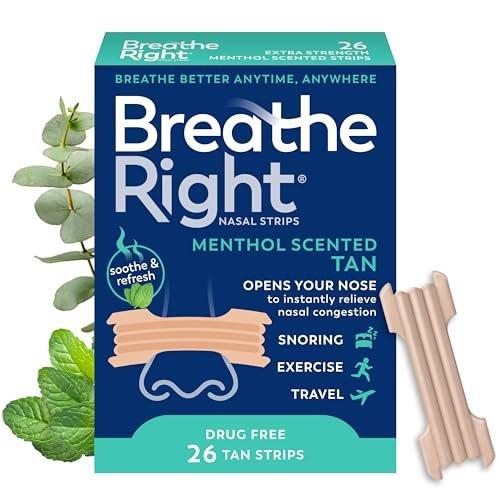 Breathe Right Extra Strong Nasenpflaster mit Menthol-Duft, 26 Stück – Medikamentenfreie Nasenerweiterung für bessere Atmung und gegen Schnarchen