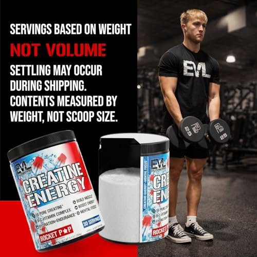 Evlution Nutrition Creatine Energy – Muskelaufbau, Energie, Ausdauer & Kognition – 5 g reines Creatin-Monohydrat pro Portion – B+C Vitamin-Komplex – 30 Portionen – Rocket Pop
