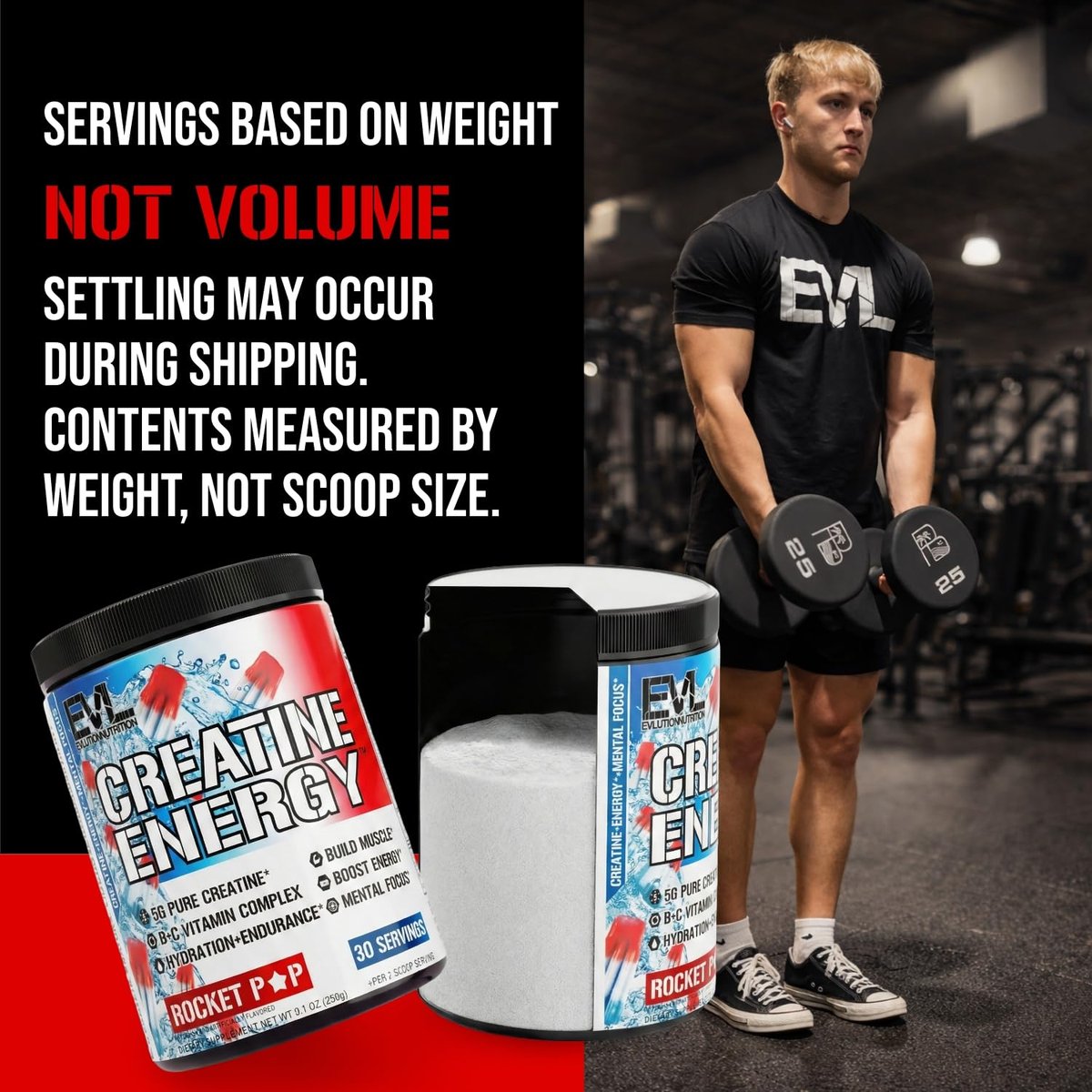 Evlution Nutrition Creatine Energy – Muskelaufbau, Energie, Ausdauer & Kognition – 5 g reines Creatin-Monohydrat pro Portion – B+C Vitamin-Komplex – 30 Portionen – Rocket Pop