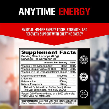 Evlution Nutrition Creatine Energy – Muskelaufbau, Energie, Ausdauer & Kognition – 5 g reines Creatin-Monohydrat pro Portion – B+C Vitamin-Komplex – 30 Portionen – Rocket Pop